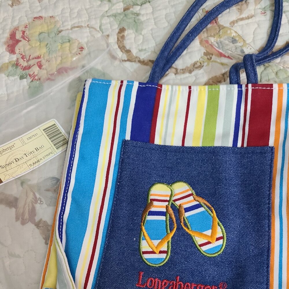 Adorable Longaberger Striped Small Tote perfect for Lunch Flip Flops Sunny Day
